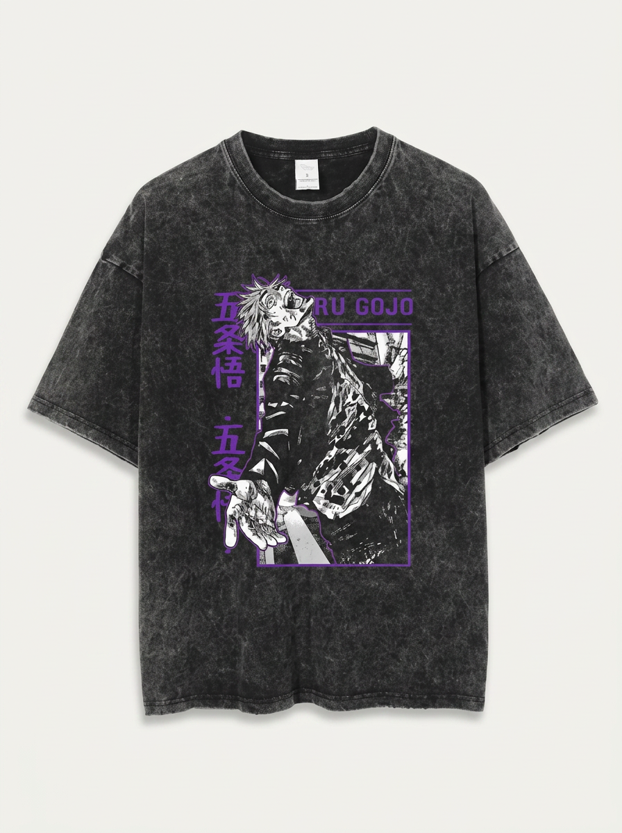 Hanma Baki The Grappler Gym Anime T-shirt for Men flat lay front view — washed black oversized t-shirt | Tempus Arc premium anime streetwear