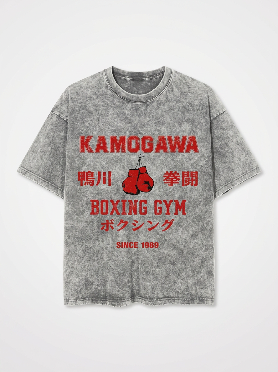 Hanma Baki The Grappler Gym Anime T-shirt for Men flat lay front view — washed black oversized t-shirt | Tempus Arc premium anime streetwear