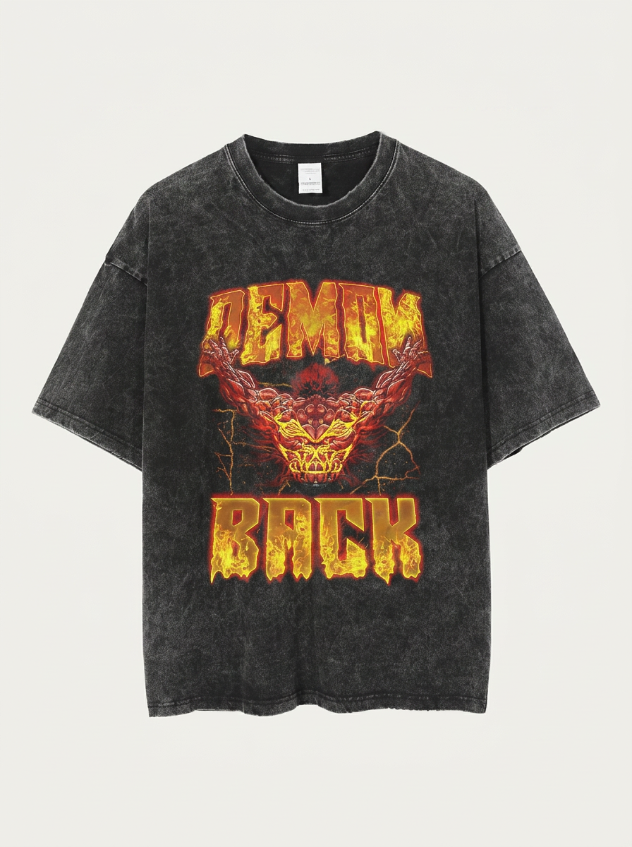 Hanma Baki The Grappler Gym Anime T-shirt for Men flat lay front view — washed black oversized t-shirt | Tempus Arc premium anime streetwear