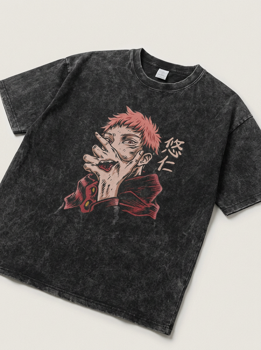 Hanma Baki The Grappler Gym Anime T-shirt for Men angle perspective shot — washed cotton t-shirt | Tempus Arc premium anime streetwear