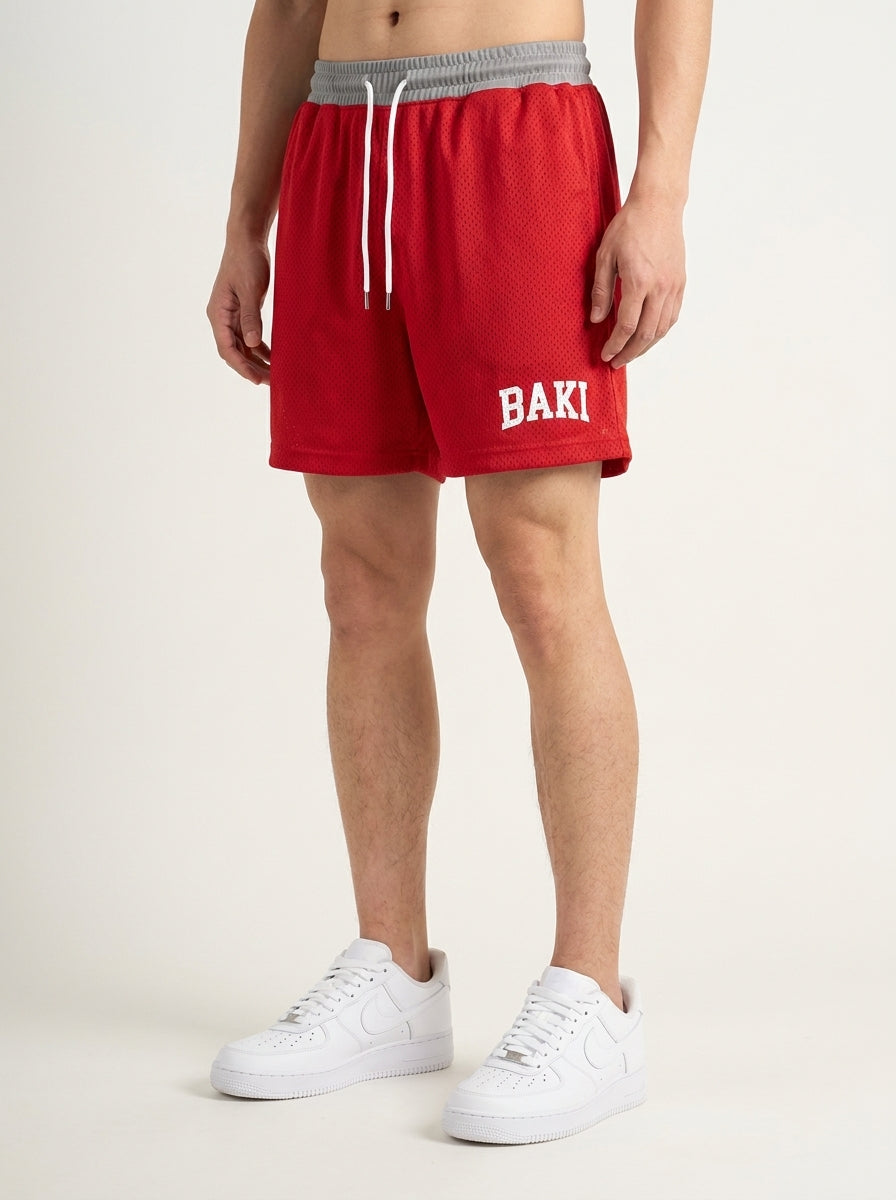 Men's Anime Print Beach Shorts - Elastic Waist, Casual Black - MLK9B8U0N on model legs — Scuffers style premium shorts | Tempus Arc anime streetwear