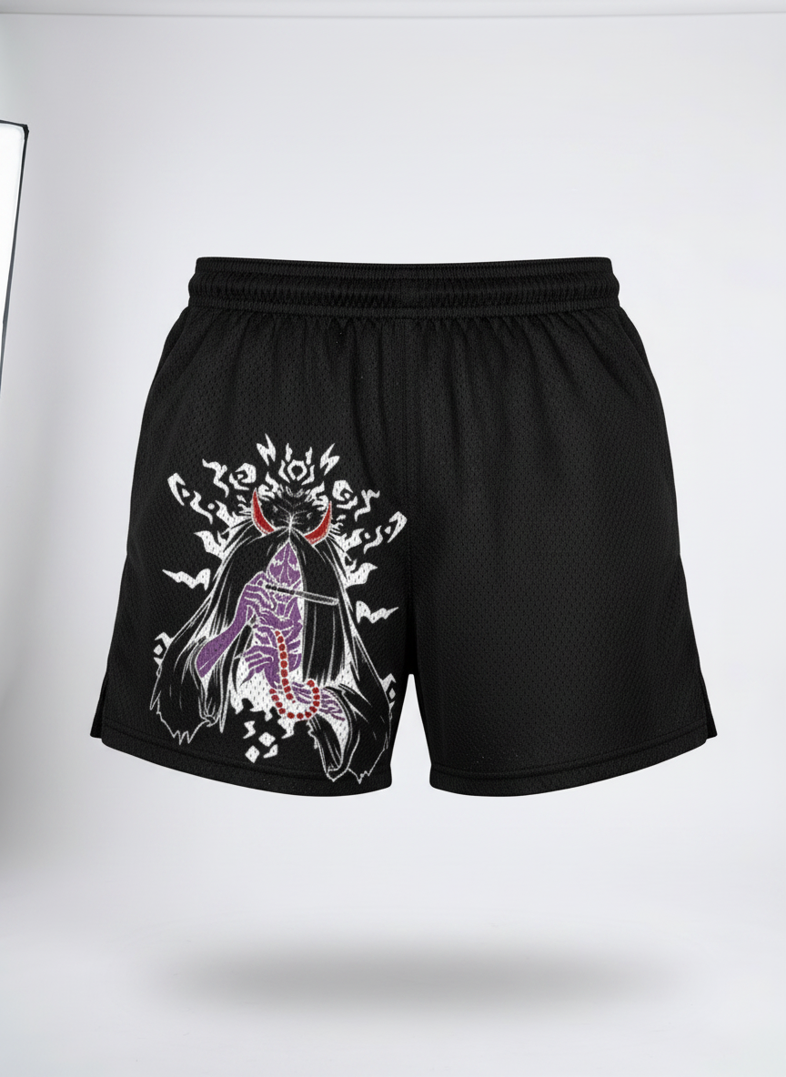 Men's Anime Print Beach Shorts - Elastic Waist, Casual Black