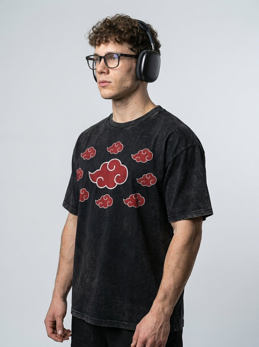 Naruto Akatsuki Mid-Calf Socks Anime Cotton Wholesale model lateral 3/4 — oversized washed cotton t-shirt | Tempus Arc premium anime streetwear