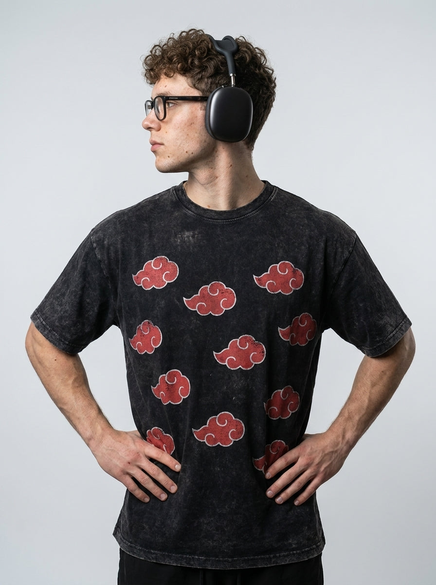 Naruto Akatsuki Mid-Calf Socks Anime Cotton Wholesale model side profile athletic — washed cotton t-shirt | Tempus Arc premium anime streetwear