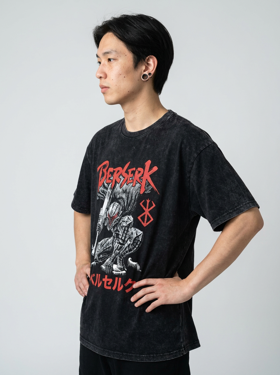 Retro Vintage Anime Graphic Hip Hop T-Shirt for Women model side profile athletic — washed cotton t-shirt | Tempus Arc premium anime streetwear