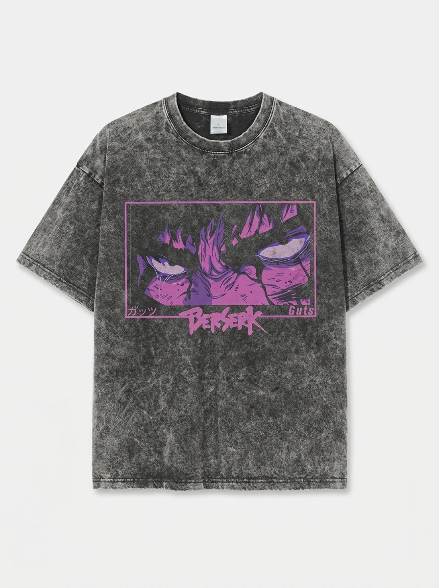 Retro Vintage Anime Graphic Hip Hop T-Shirt for Women flat lay front view — washed black oversized t-shirt | Tempus Arc premium anime streetwear