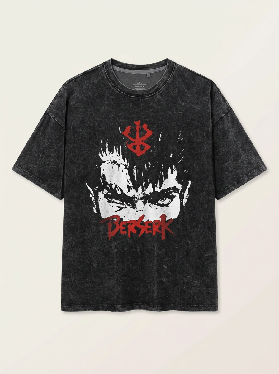 Retro Vintage Anime Graphic Hip Hop T-Shirt for Women flat lay front view — washed black oversized t-shirt | Tempus Arc premium anime streetwear