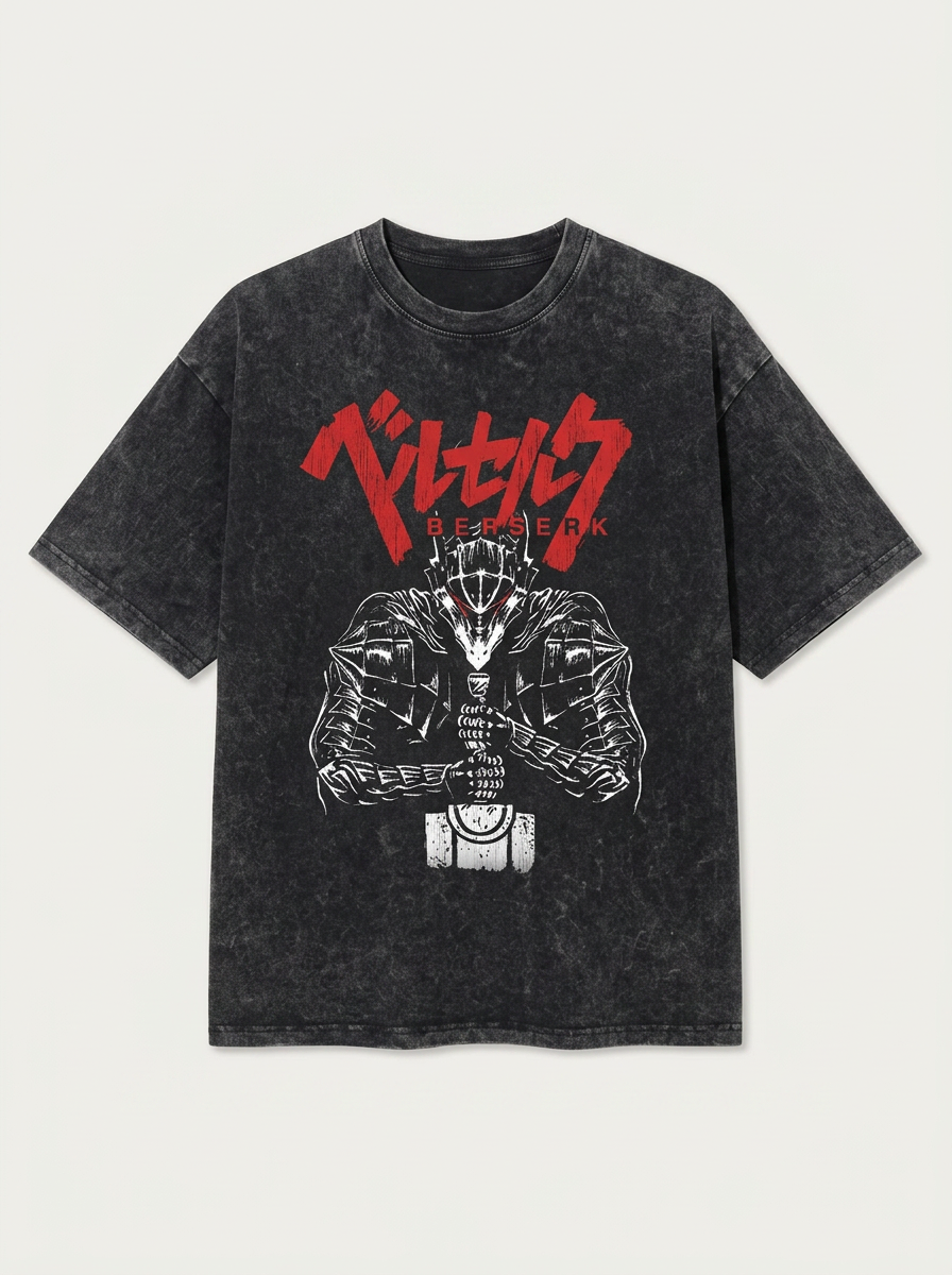 Retro Vintage Anime Graphic Hip Hop T-Shirt for Women flat lay front view — washed black oversized t-shirt | Tempus Arc premium anime streetwear