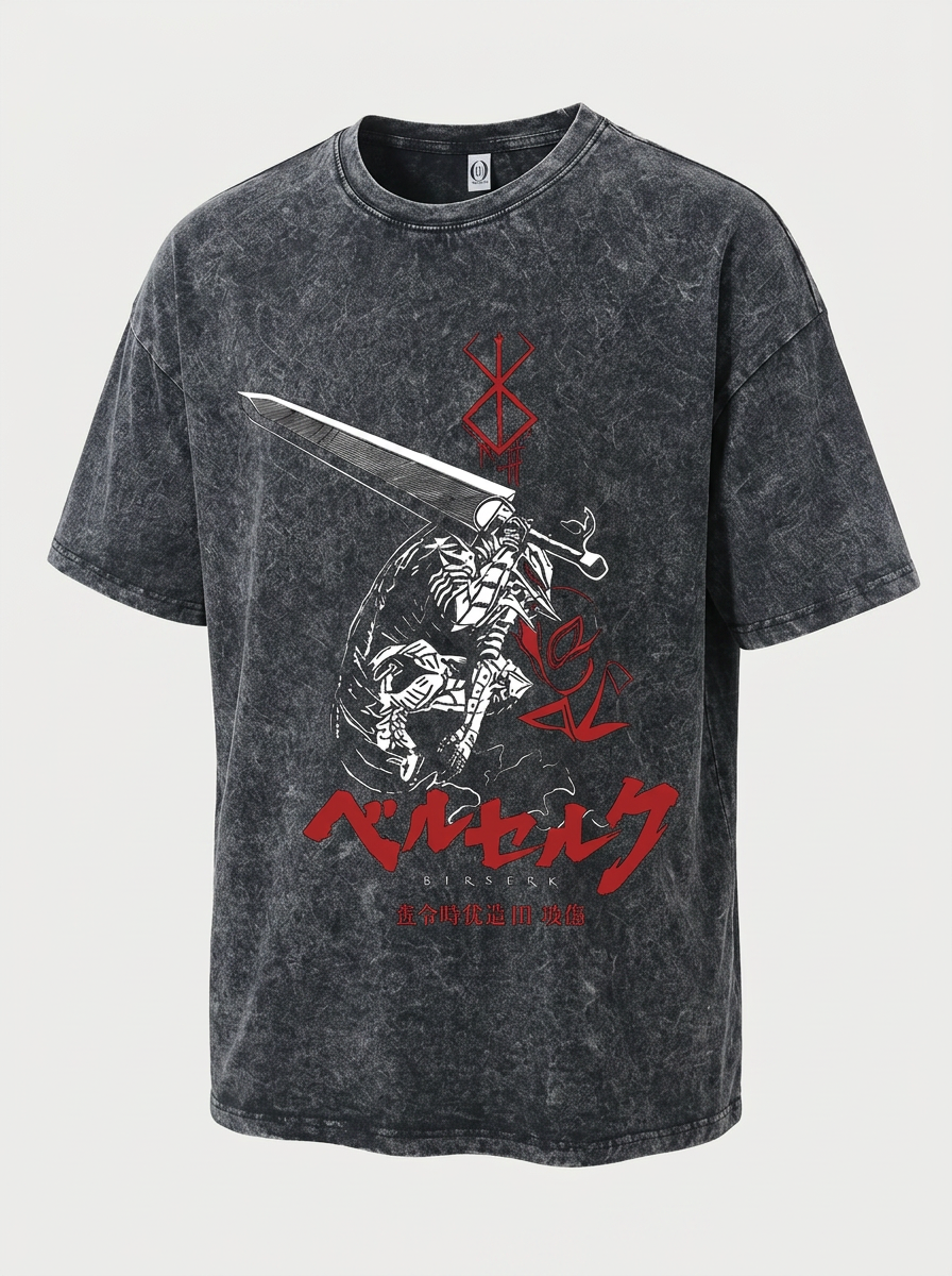 Retro Vintage Anime Graphic Hip Hop T-Shirt for Women angle perspective shot — washed cotton t-shirt | Tempus Arc premium anime streetwear