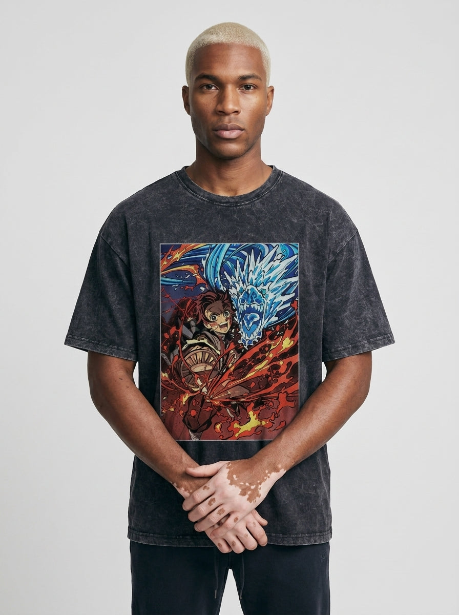 T-Shirt 3 full body model — oversized boxed t-shirt | Tempus Arc premium anime streetwear