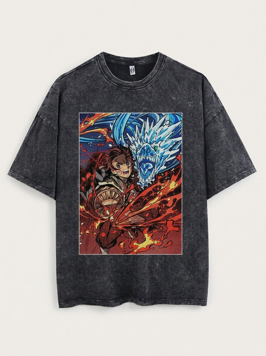 T-Shirt 3 angle perspective shot — washed cotton t-shirt | Tempus Arc premium anime streetwear
