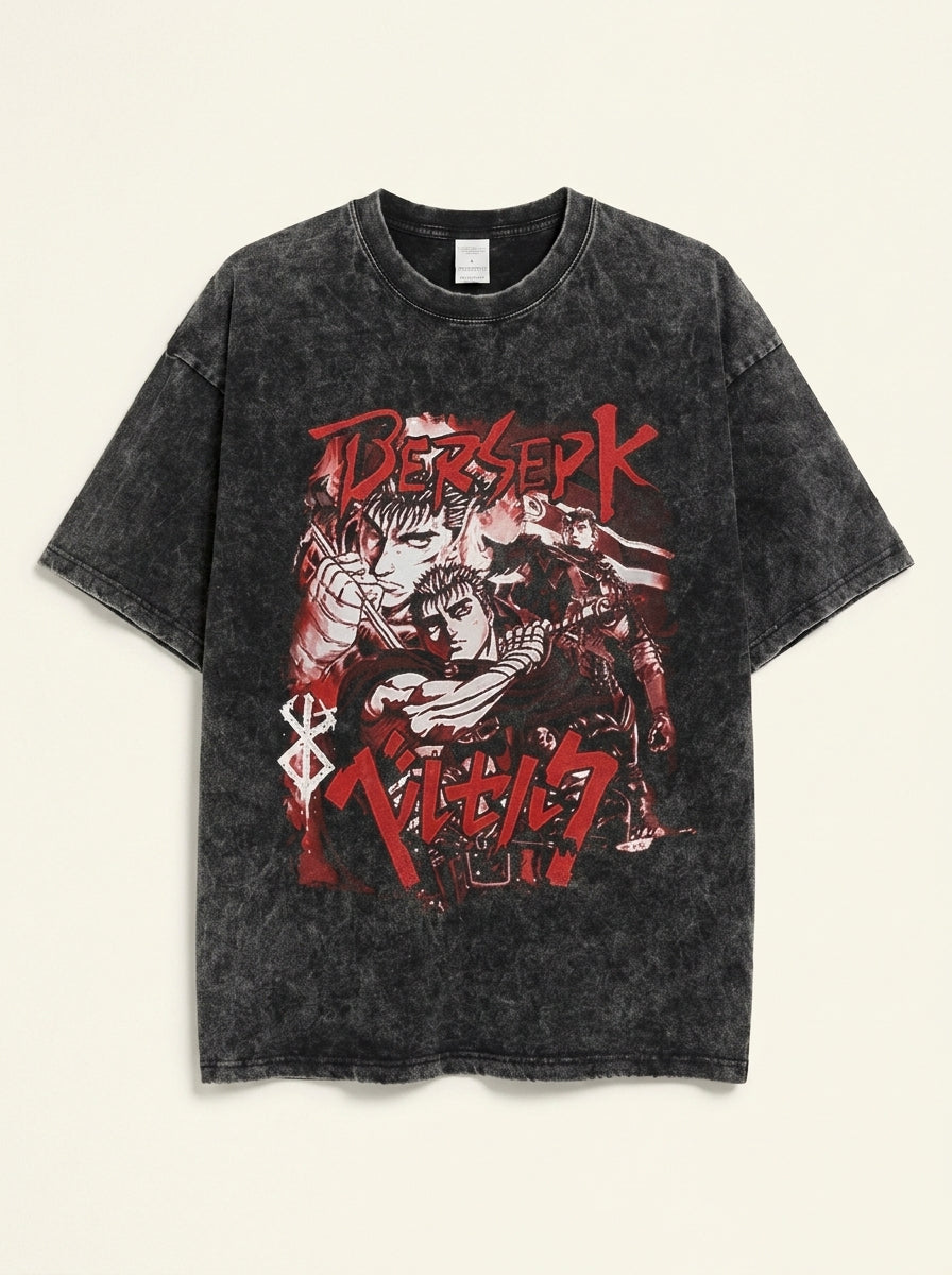 T-Shirt 3 angle perspective shot — washed cotton t-shirt | Tempus Arc premium anime streetwear