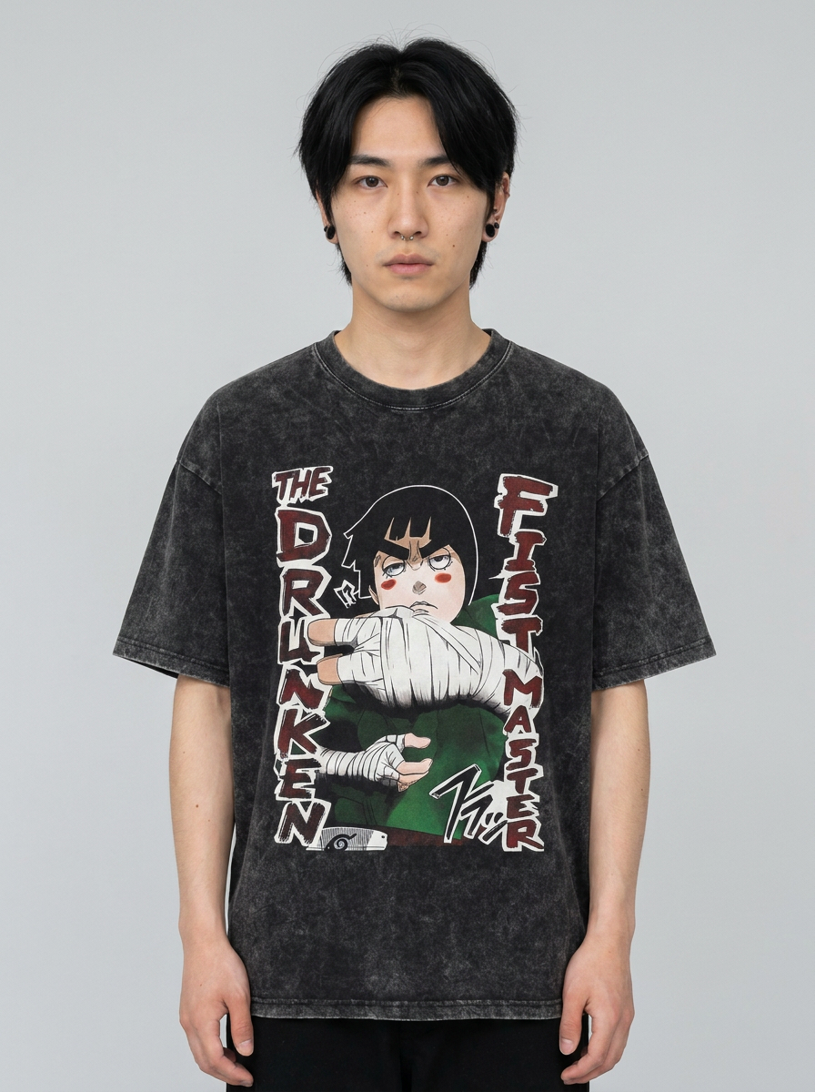 T-Shirt 3 model frontal central — washed black t-shirt | Tempus Arc premium anime streetwear
