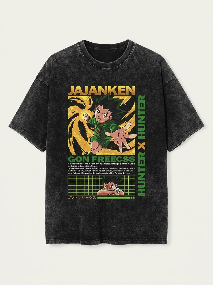 T-Shirt 3 flat lay front view — washed black oversized t-shirt | Tempus Arc premium anime streetwear