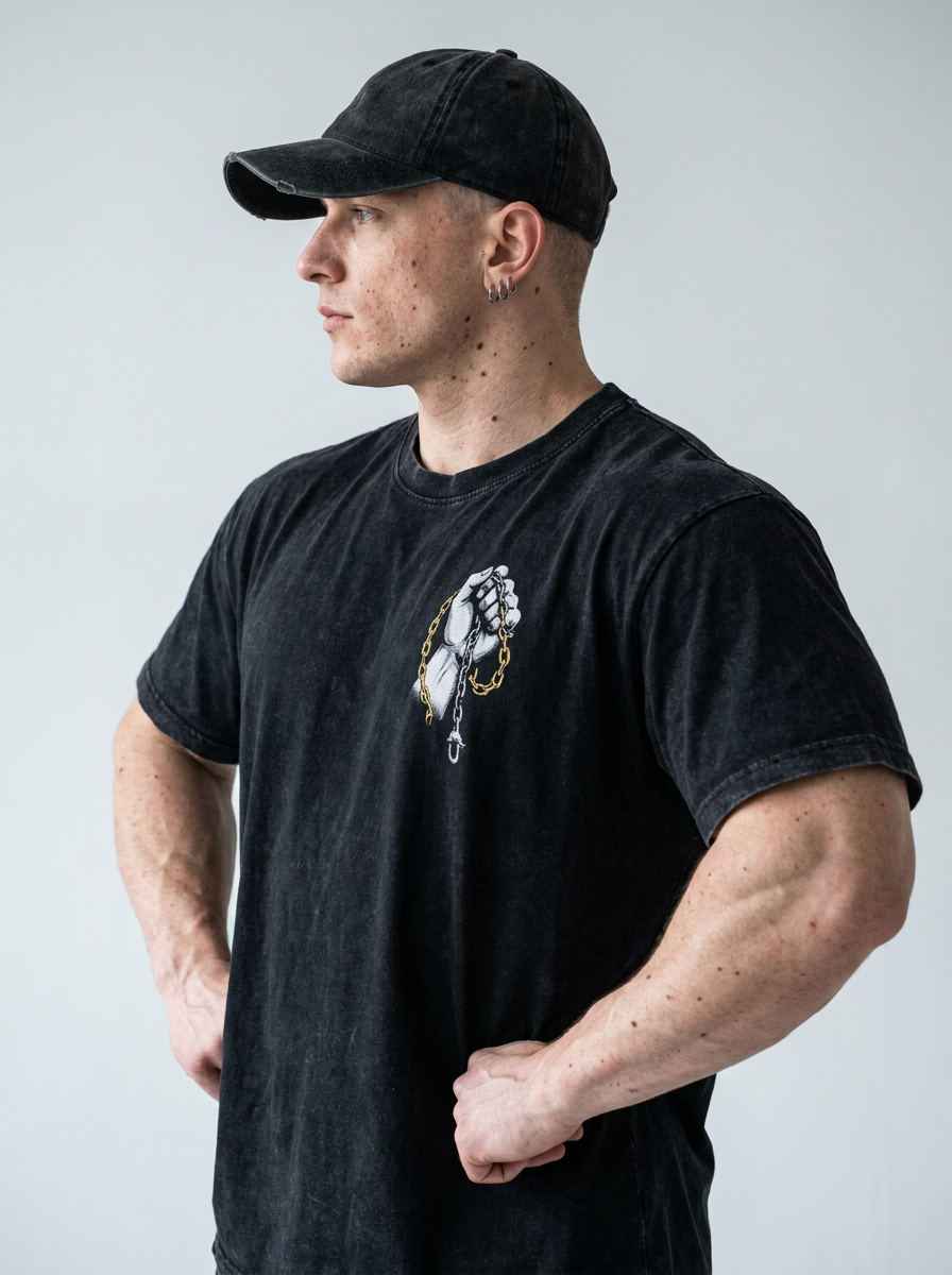 T-Shirt 3 model side profile athletic — washed cotton t-shirt | Tempus Arc premium anime streetwear