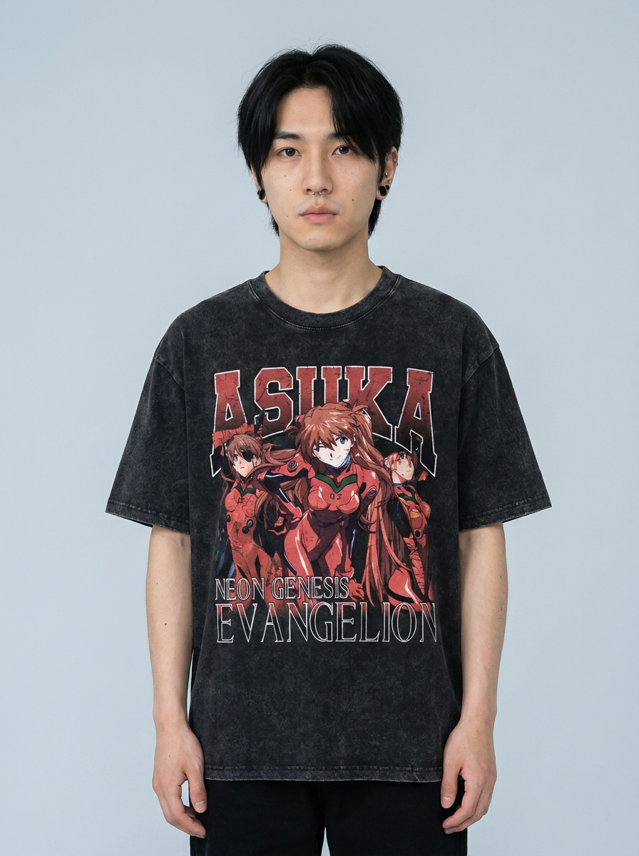 T-Shirt 3 model frontal central — washed black t-shirt | Tempus Arc premium anime streetwear