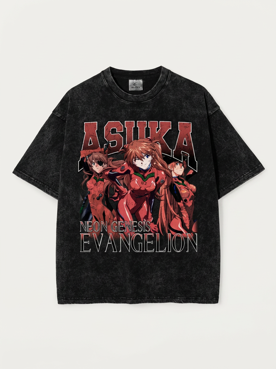 T-Shirt 3 flat lay front view — washed black oversized t-shirt | Tempus Arc premium anime streetwear