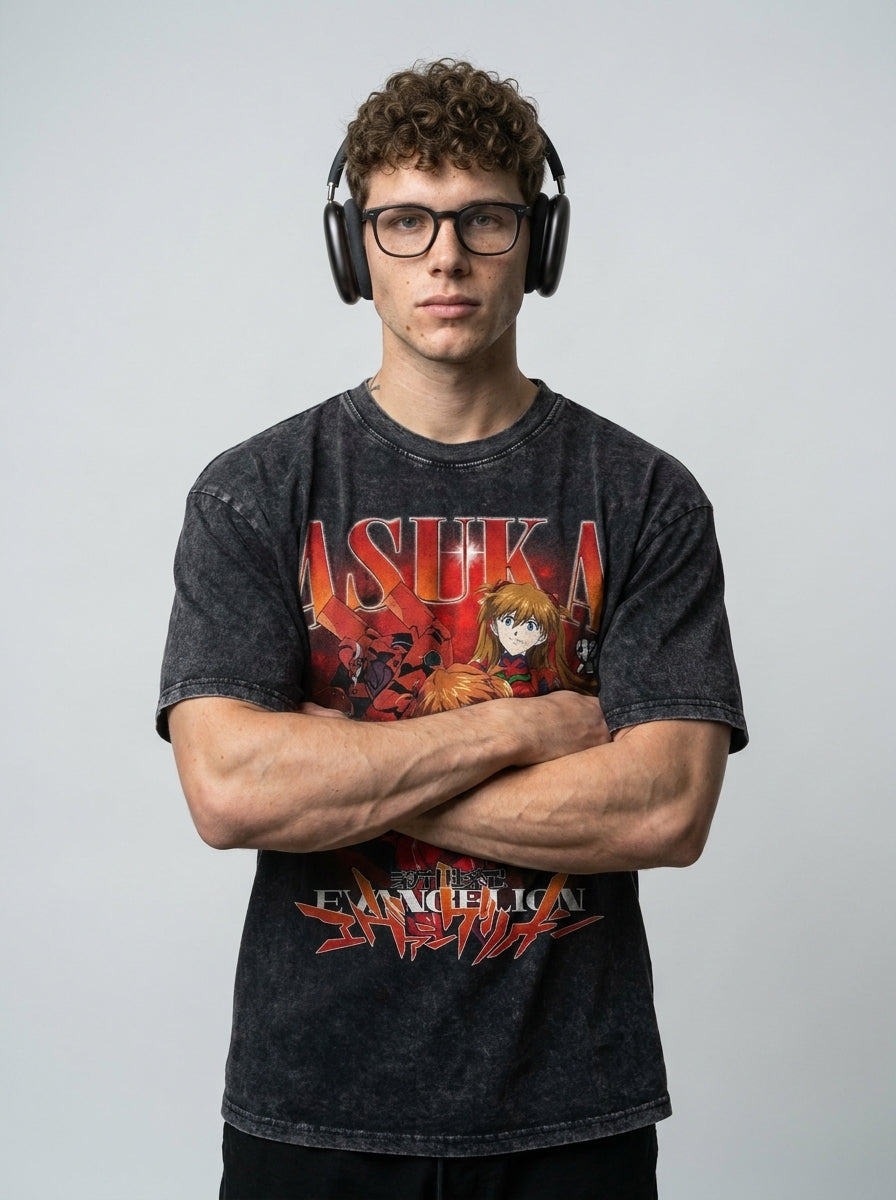 T-Shirt 3 on model arms crossed — washed black t-shirt | Tempus Arc premium anime streetwear