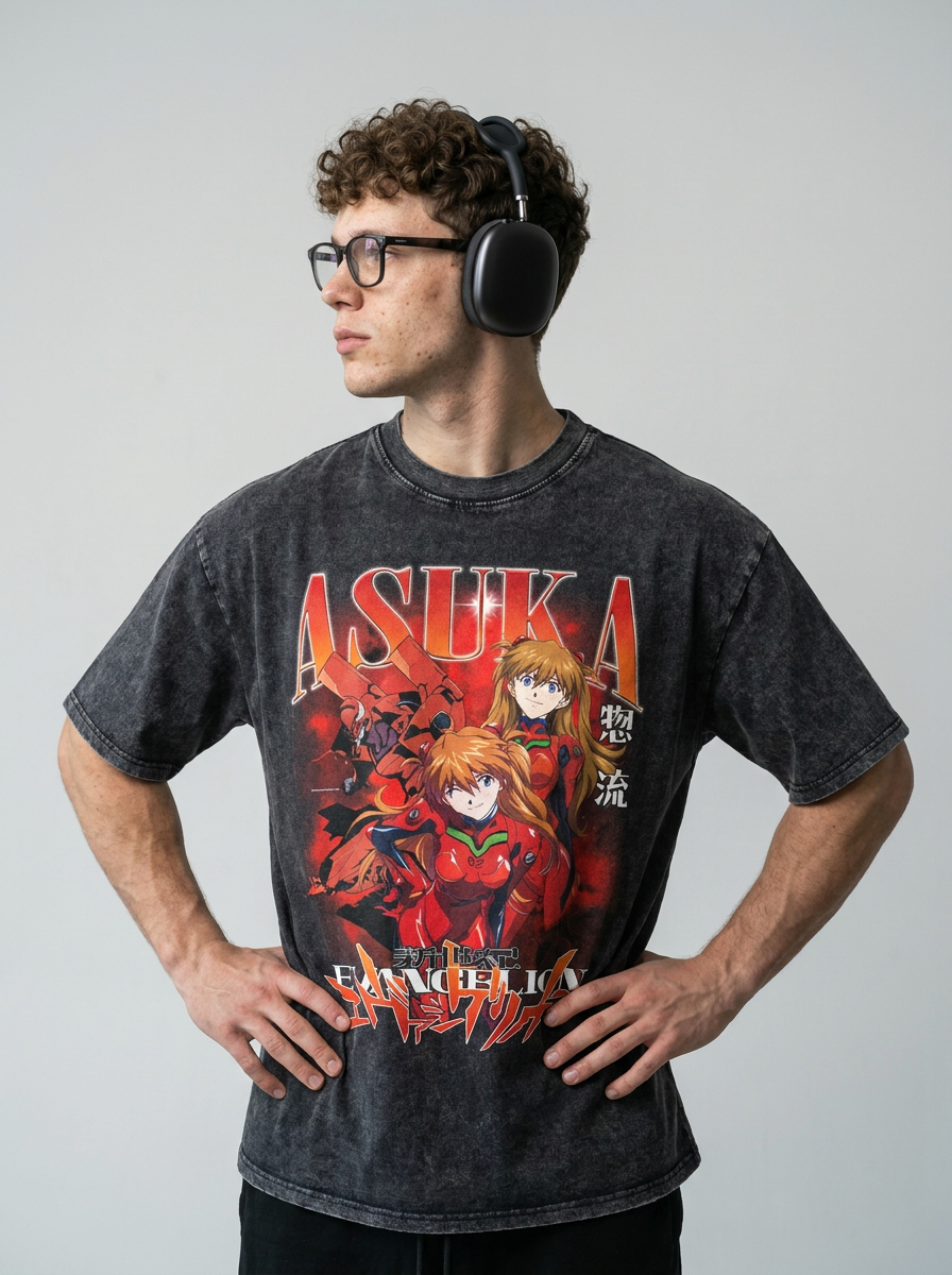T-Shirt 3 model side profile athletic — washed cotton t-shirt | Tempus Arc premium anime streetwear