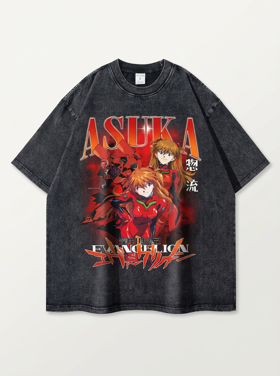 T-Shirt 3 flat lay front view — washed black oversized t-shirt | Tempus Arc premium anime streetwear