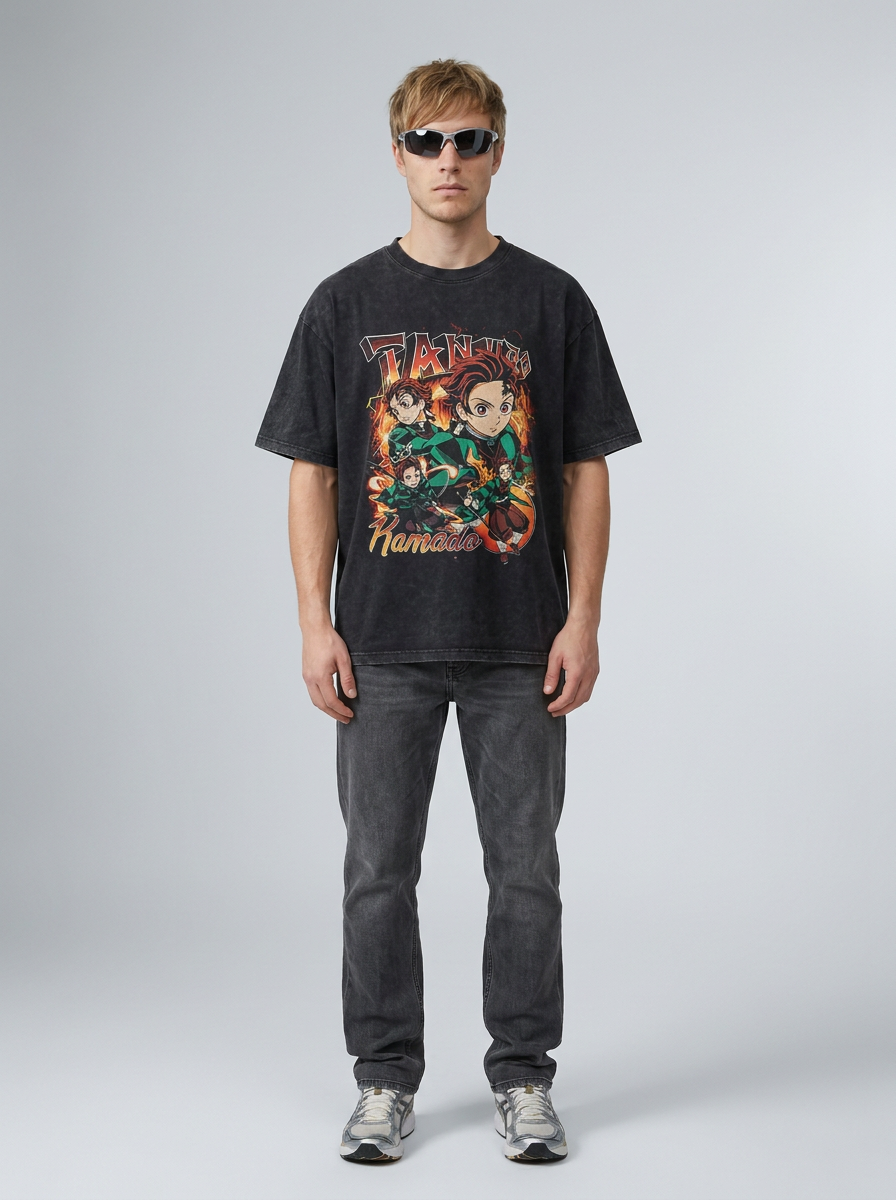 T-Shirt 3 full body model — oversized boxed t-shirt | Tempus Arc premium anime streetwear