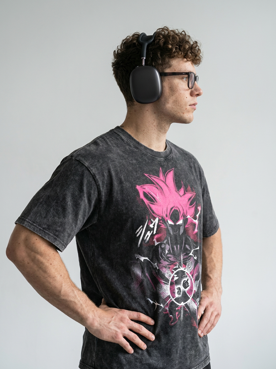 T-Shirt 3 model side profile athletic — washed cotton t-shirt | Tempus Arc premium anime streetwear