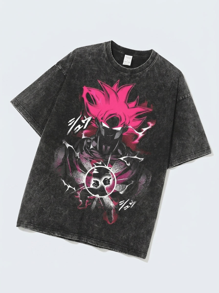 T-Shirt 3 angle perspective shot — washed cotton t-shirt | Tempus Arc premium anime streetwear