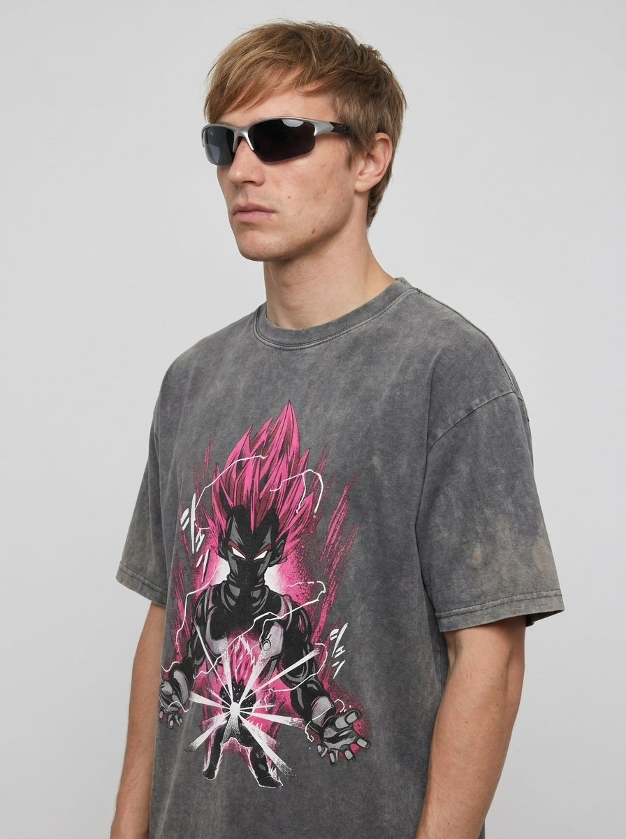 T-Shirt 3 model lateral 3/4 — oversized washed cotton t-shirt | Tempus Arc premium anime streetwear