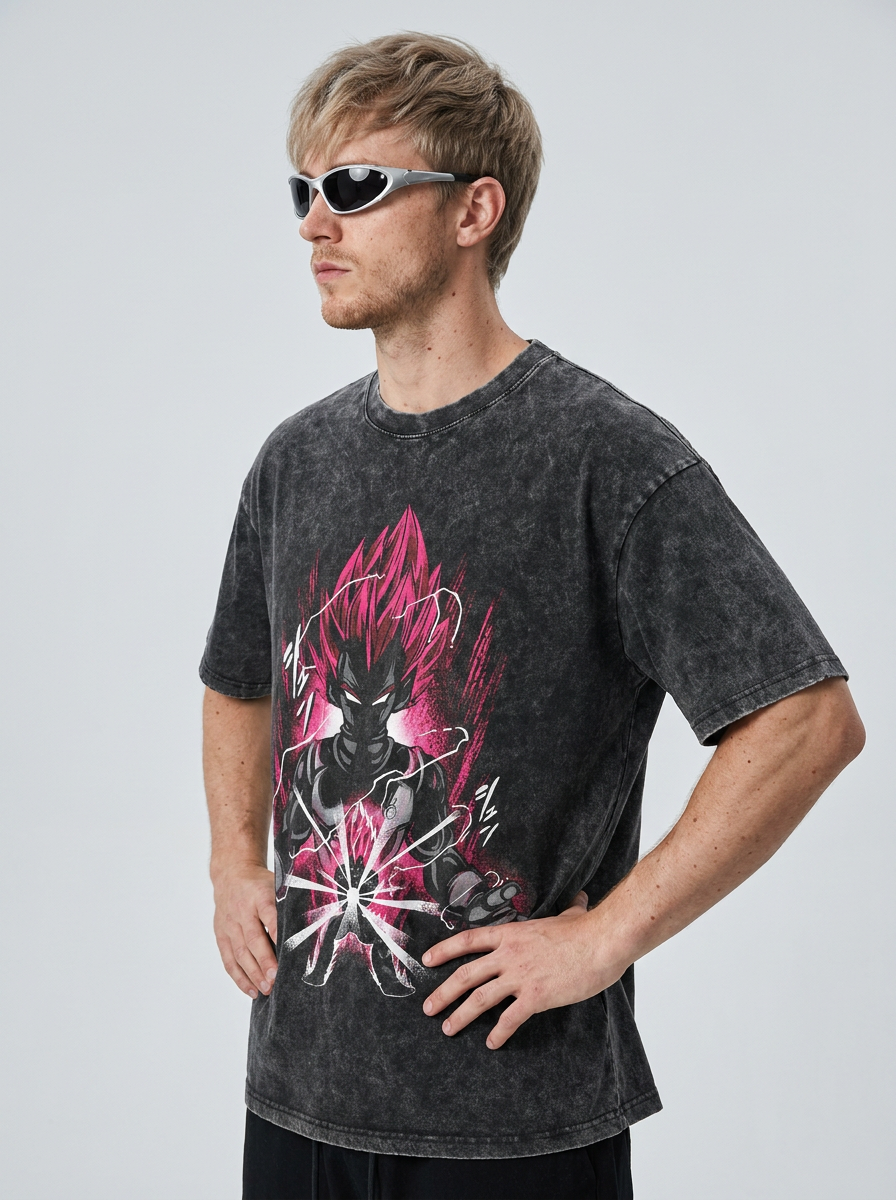 T-Shirt 3 model side profile athletic — washed cotton t-shirt | Tempus Arc premium anime streetwear