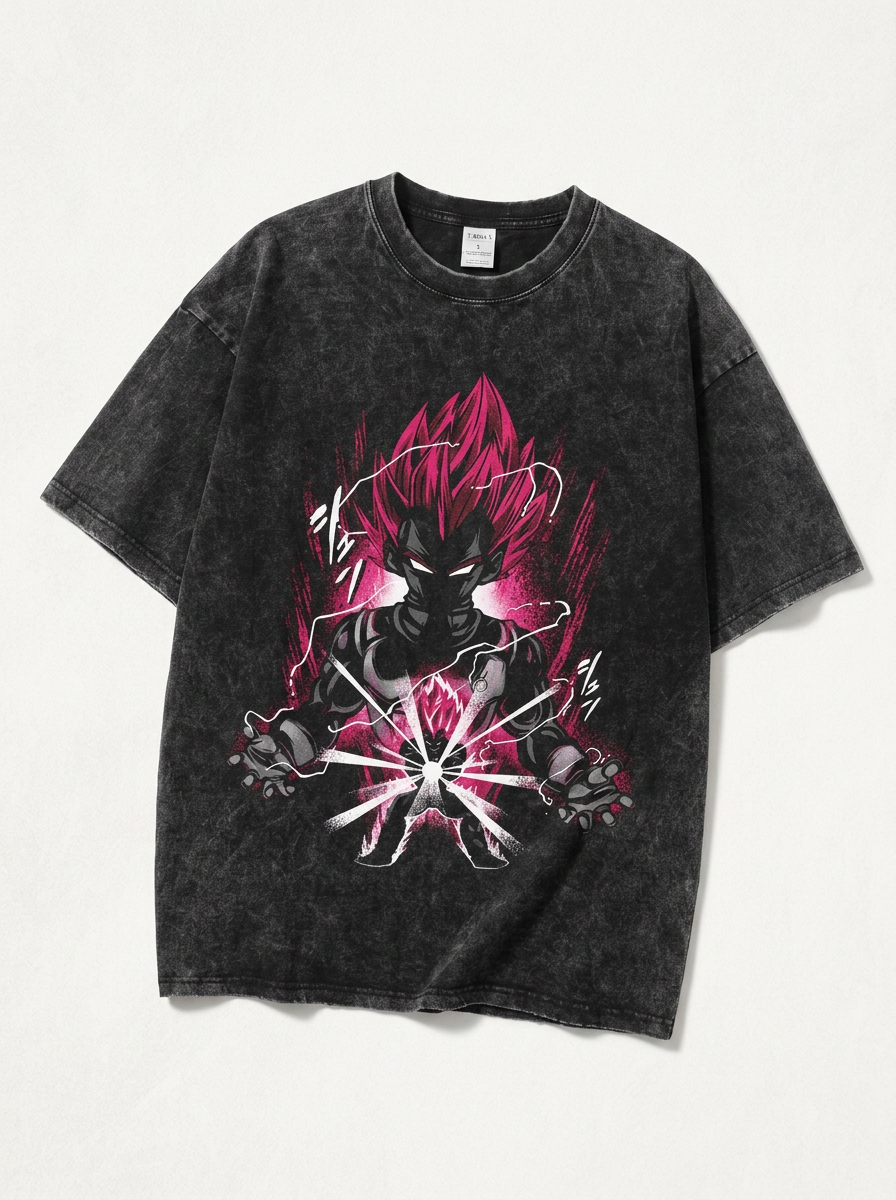 T-Shirt 3 angle perspective shot — washed cotton t-shirt | Tempus Arc premium anime streetwear