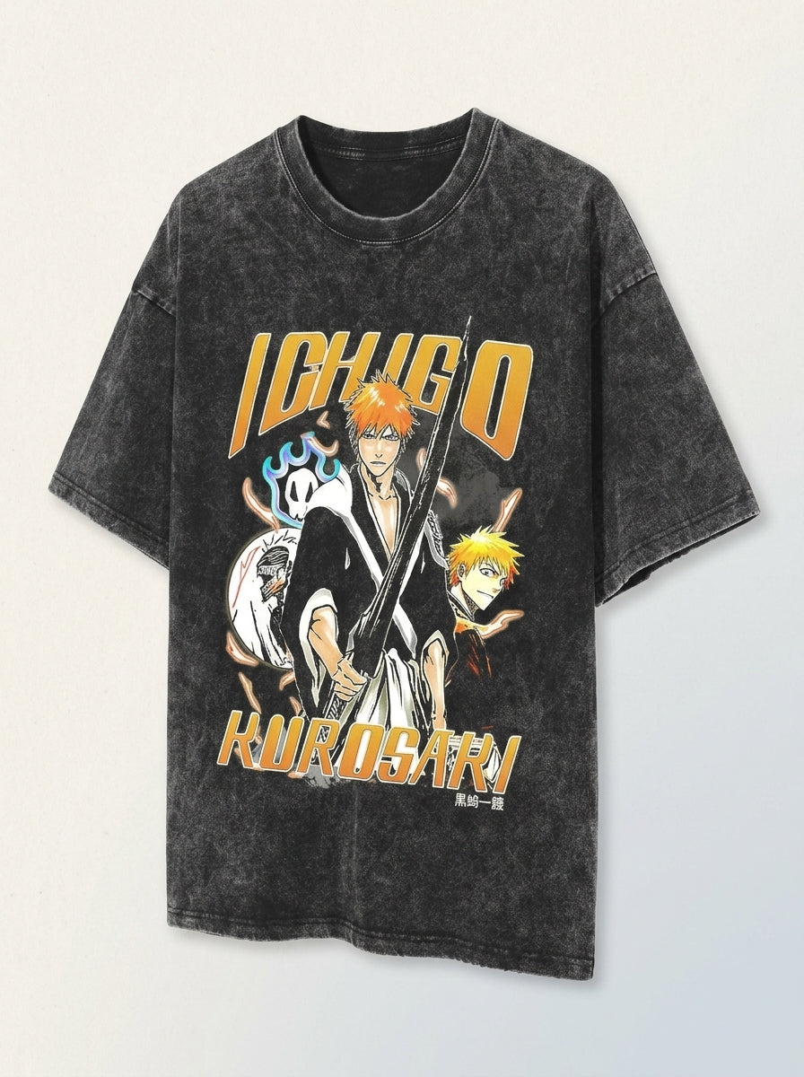 T-Shirt 3 angle perspective shot — washed cotton t-shirt | Tempus Arc premium anime streetwear