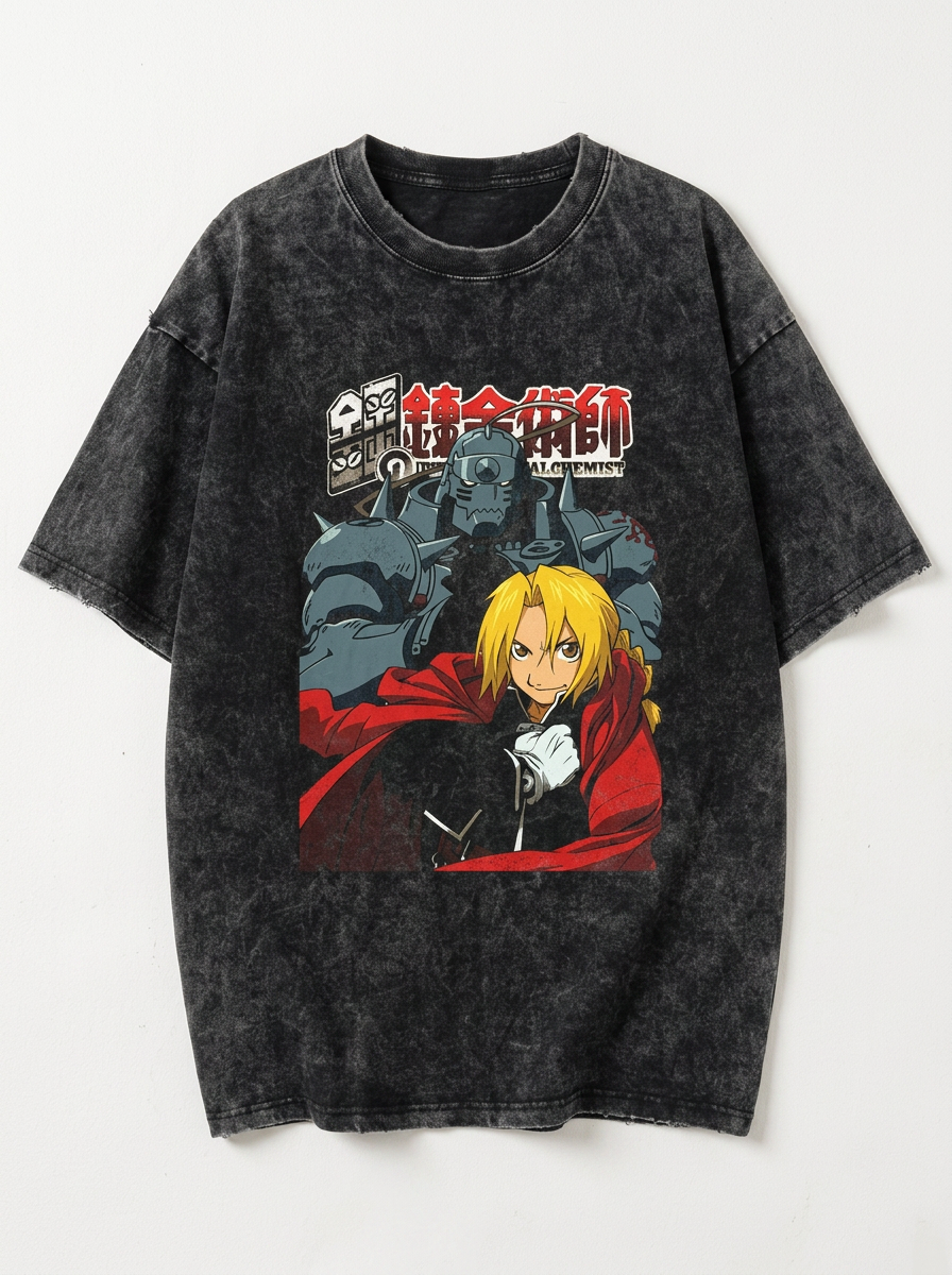 T-Shirt 3 angle perspective shot — washed cotton t-shirt | Tempus Arc premium anime streetwear