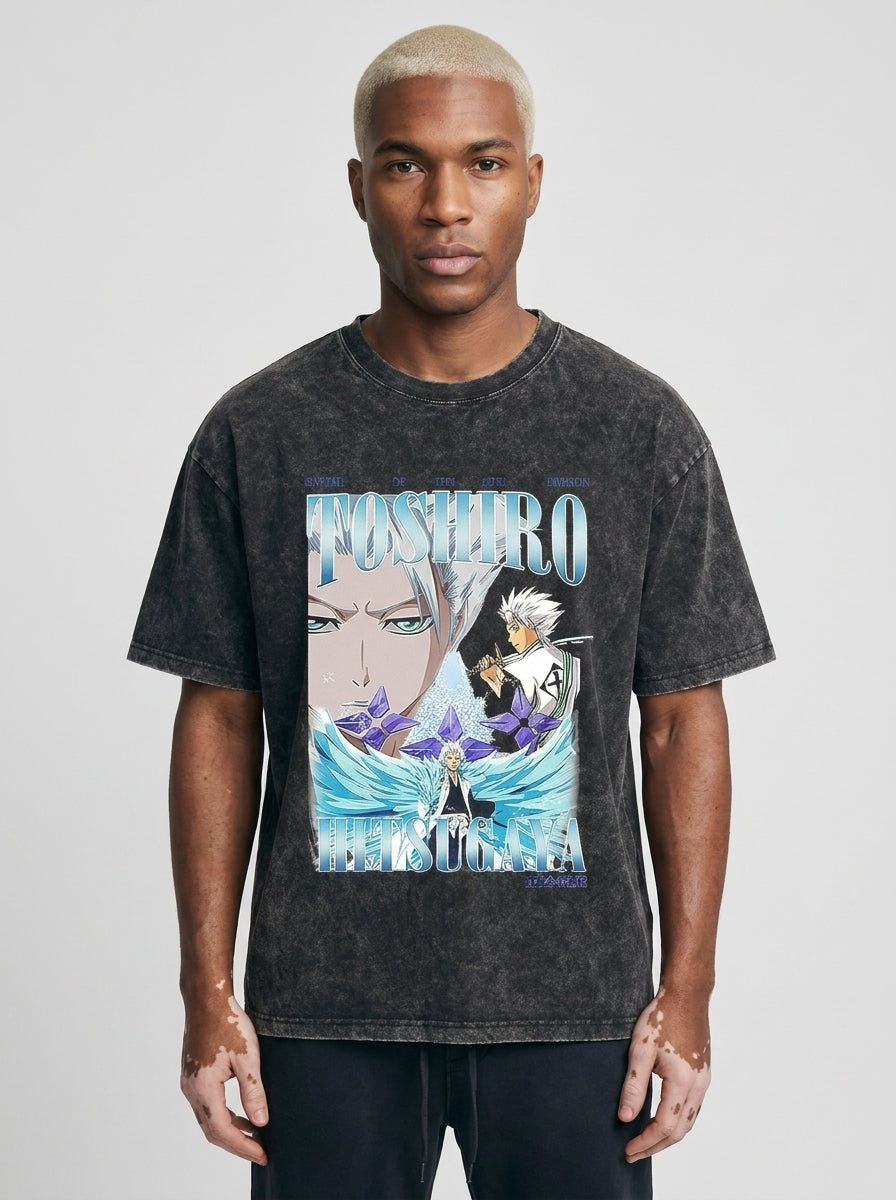 T-Shirt 3 model frontal central — washed black t-shirt | Tempus Arc premium anime streetwear