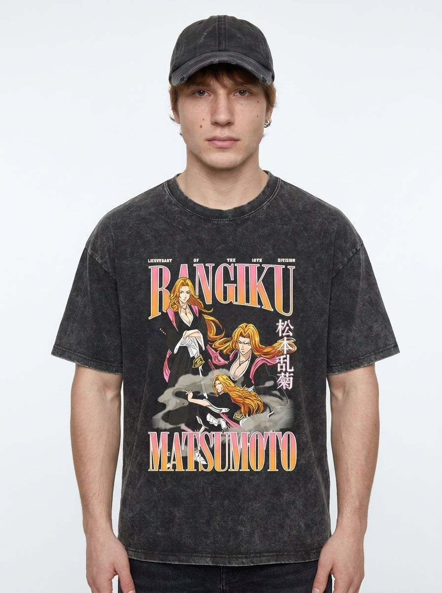 T-Shirt 3 model frontal central — washed black t-shirt | Tempus Arc premium anime streetwear