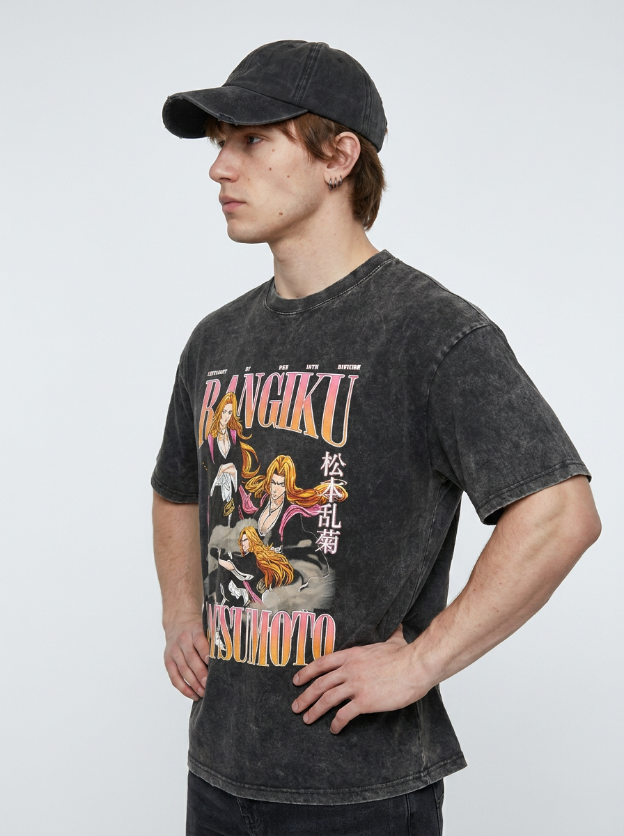 T-Shirt 3 model side profile athletic — washed cotton t-shirt | Tempus Arc premium anime streetwear
