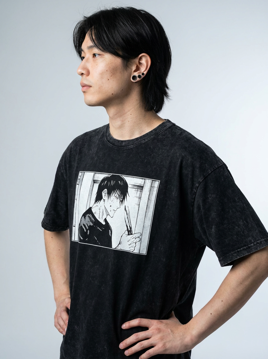 T-Shirt 3 model side profile athletic — washed cotton t-shirt | Tempus Arc premium anime streetwear