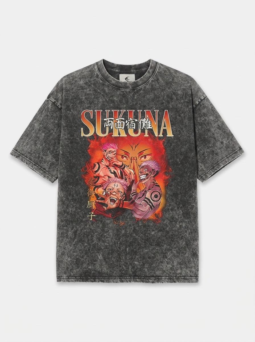 T-Shirt 3 flat lay front view — washed black oversized t-shirt | Tempus Arc premium anime streetwear