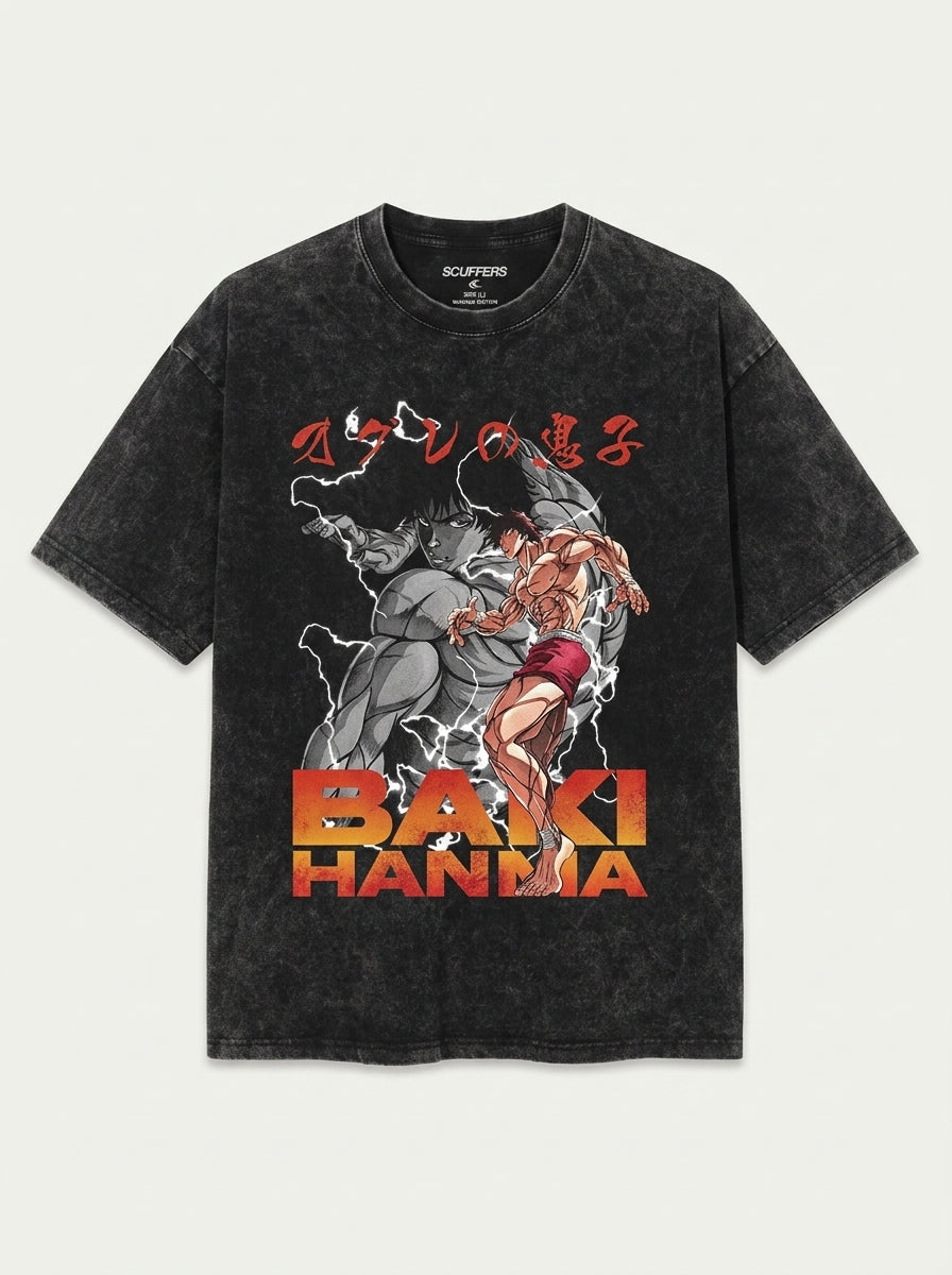 T-Shirt 3 flat lay front view — washed black oversized t-shirt | Tempus Arc premium anime streetwear