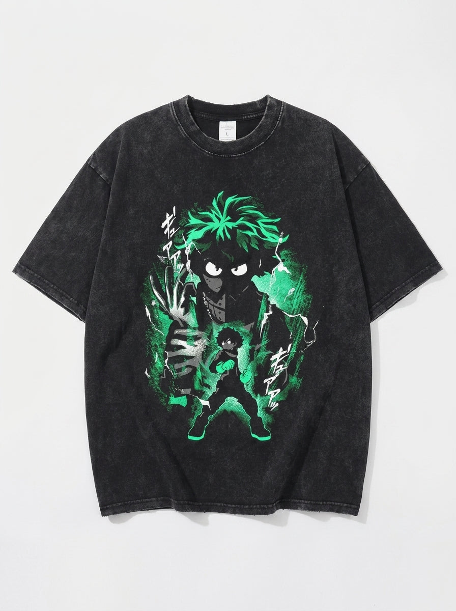 T-Shirt 3 angle perspective shot — washed cotton t-shirt | Tempus Arc premium anime streetwear