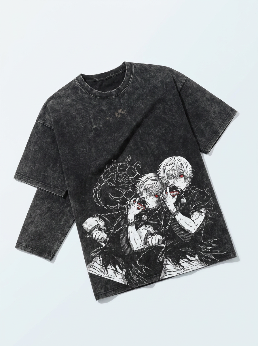 T-Shirt 4 angle perspective shot — washed cotton t-shirt | Tempus Arc premium anime streetwear