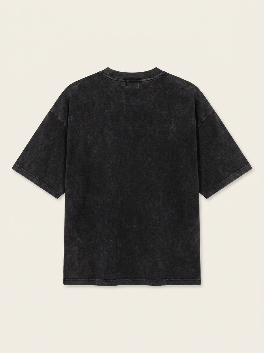 Back view washed black oversized t-shirt plain | Tempus Arc premium anime streetwear