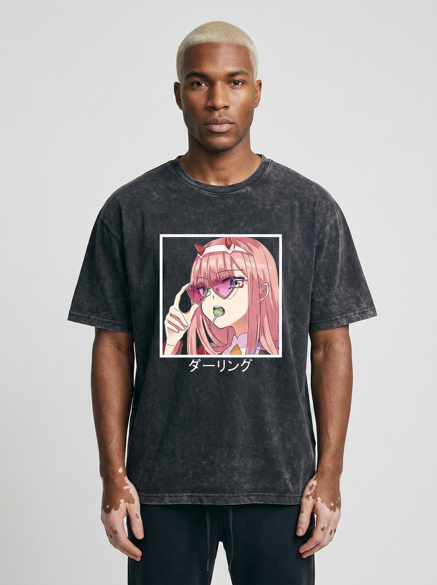 T-Shirt 4 model frontal central — washed black t-shirt | Tempus Arc premium anime streetwear