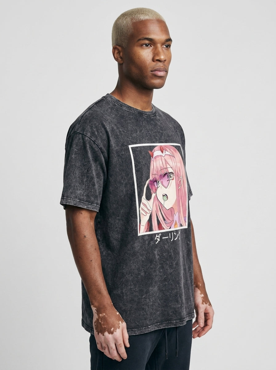 T-Shirt 4 model lateral 3/4 — oversized washed cotton t-shirt | Tempus Arc premium anime streetwear