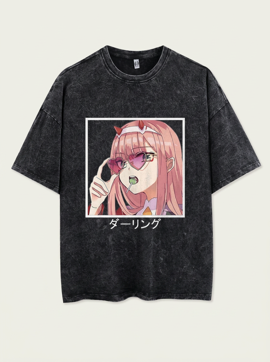 T-Shirt 4 flat lay front view — washed black oversized t-shirt | Tempus Arc premium anime streetwear