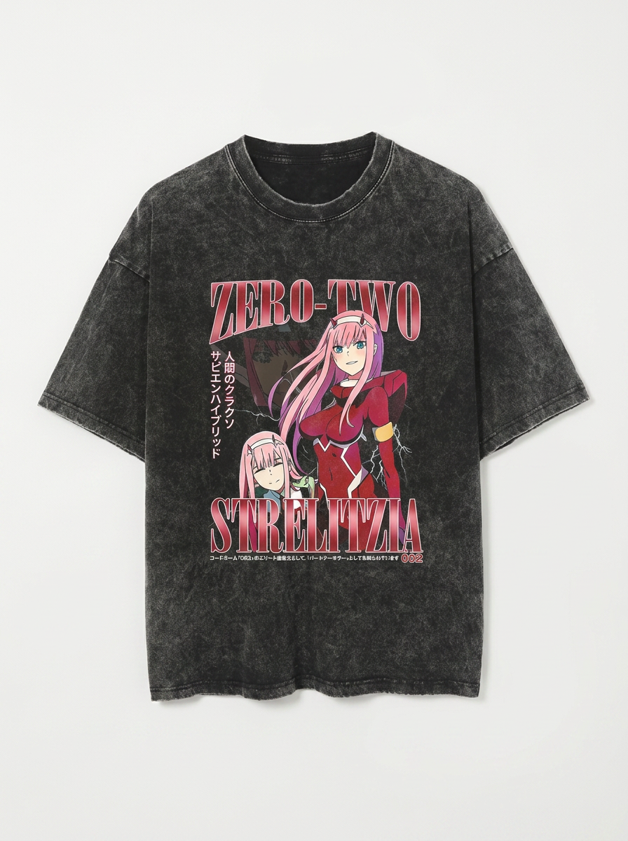 T-Shirt 4 flat lay front view — washed black oversized t-shirt | Tempus Arc premium anime streetwear