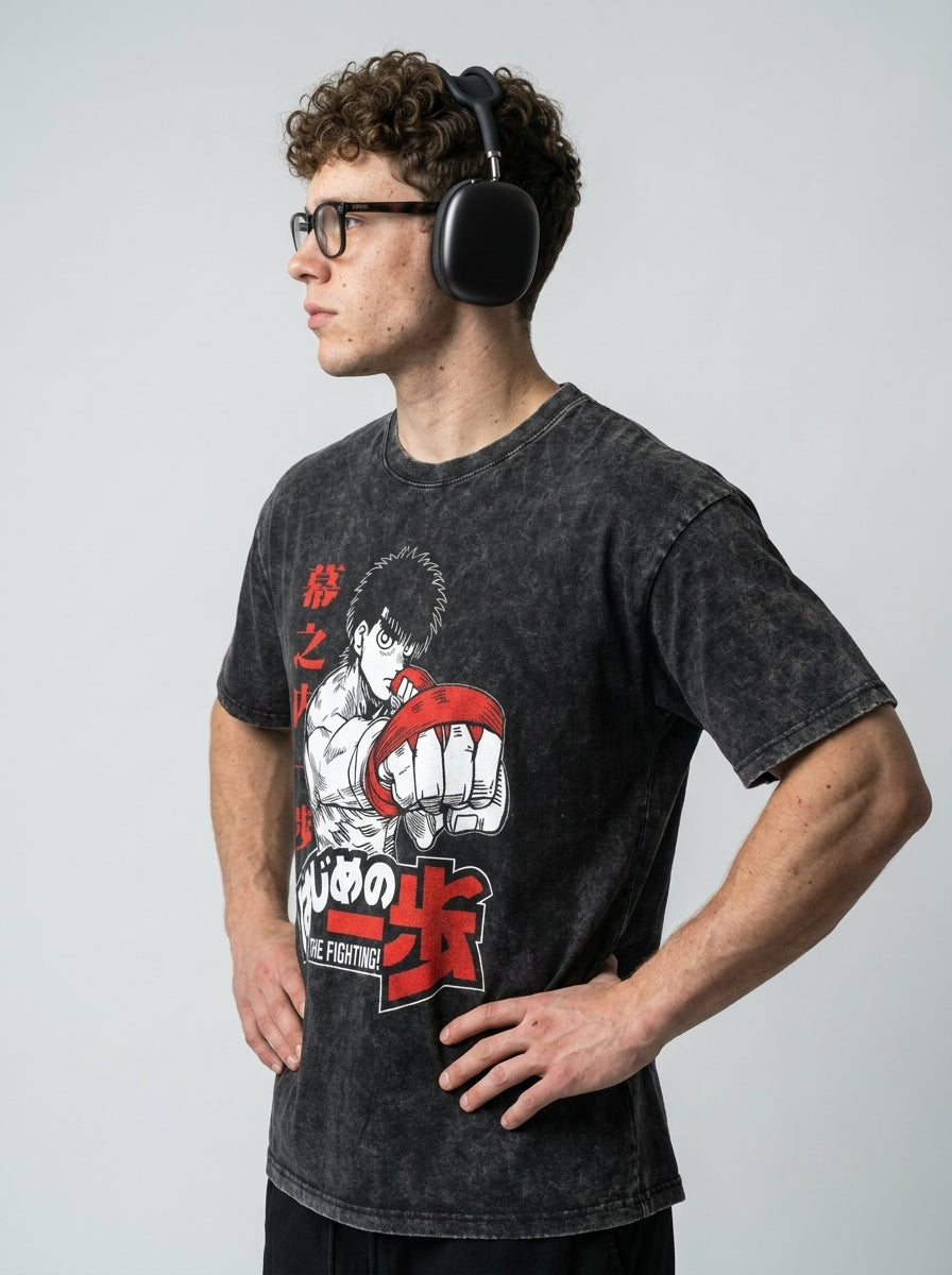 T-Shirt 4 model side profile athletic — washed cotton t-shirt | Tempus Arc premium anime streetwear