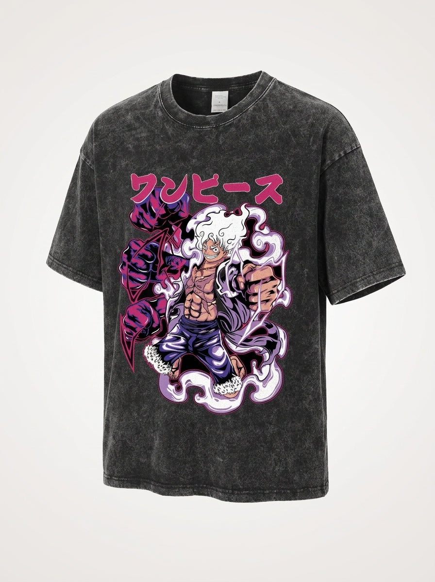 T-Shirt 4 angle perspective shot — washed cotton t-shirt | Tempus Arc premium anime streetwear