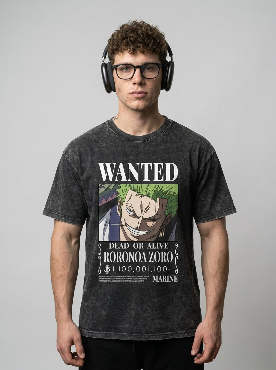 T-Shirt 4 model frontal central — washed black t-shirt | Tempus Arc premium anime streetwear