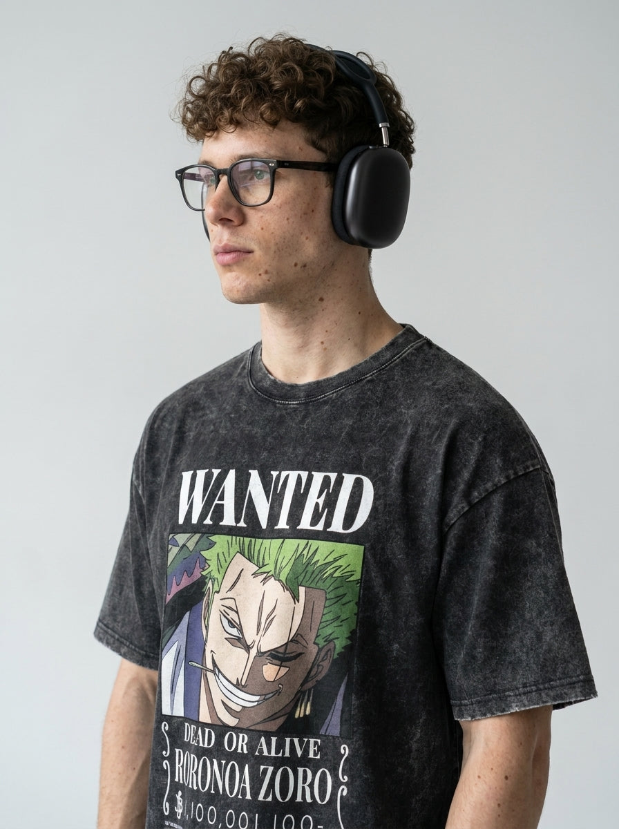 T-Shirt 4 model lateral 3/4 — oversized washed cotton t-shirt | Tempus Arc premium anime streetwear