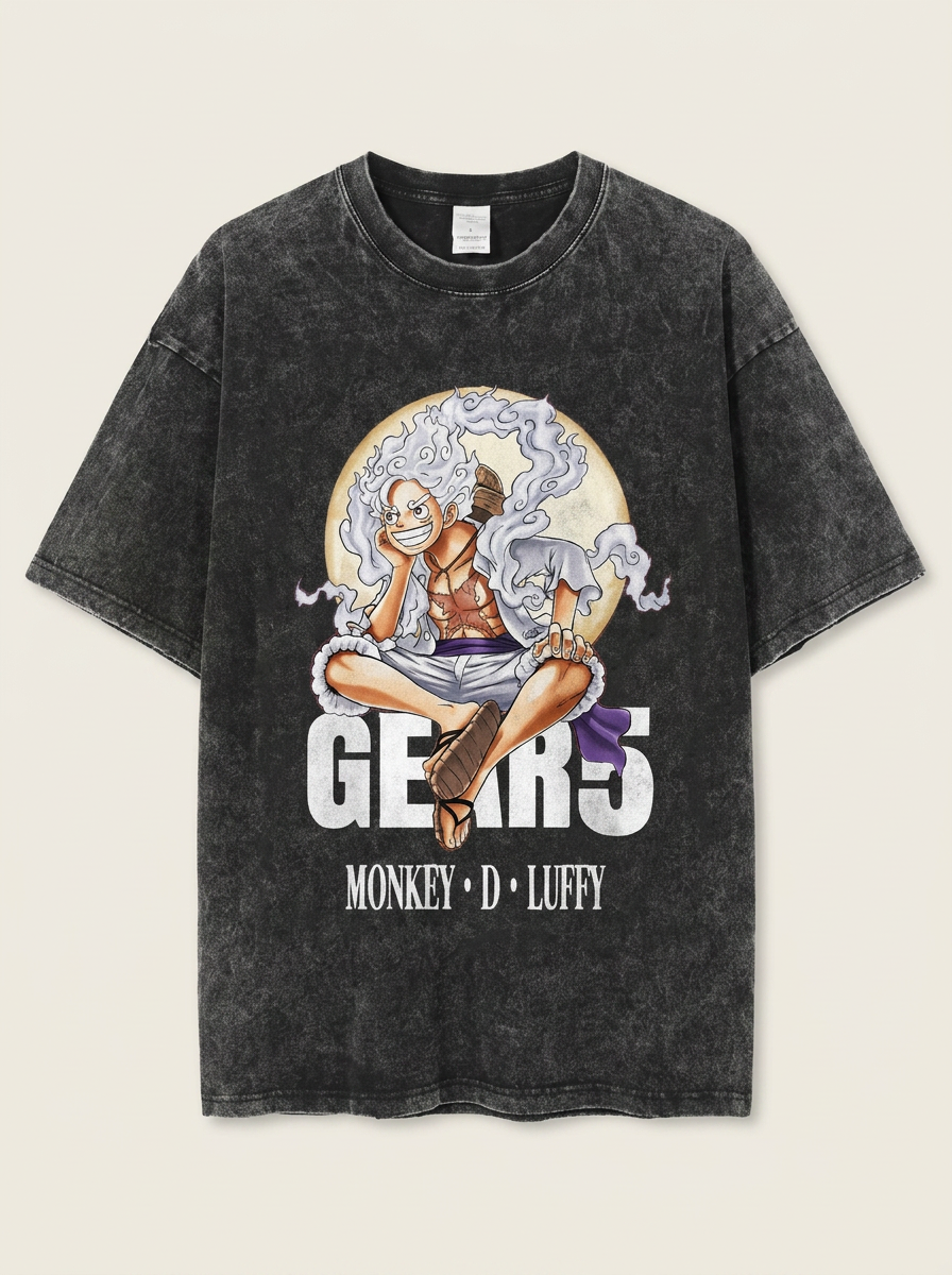 T-Shirt 4 angle perspective shot — washed cotton t-shirt | Tempus Arc premium anime streetwear